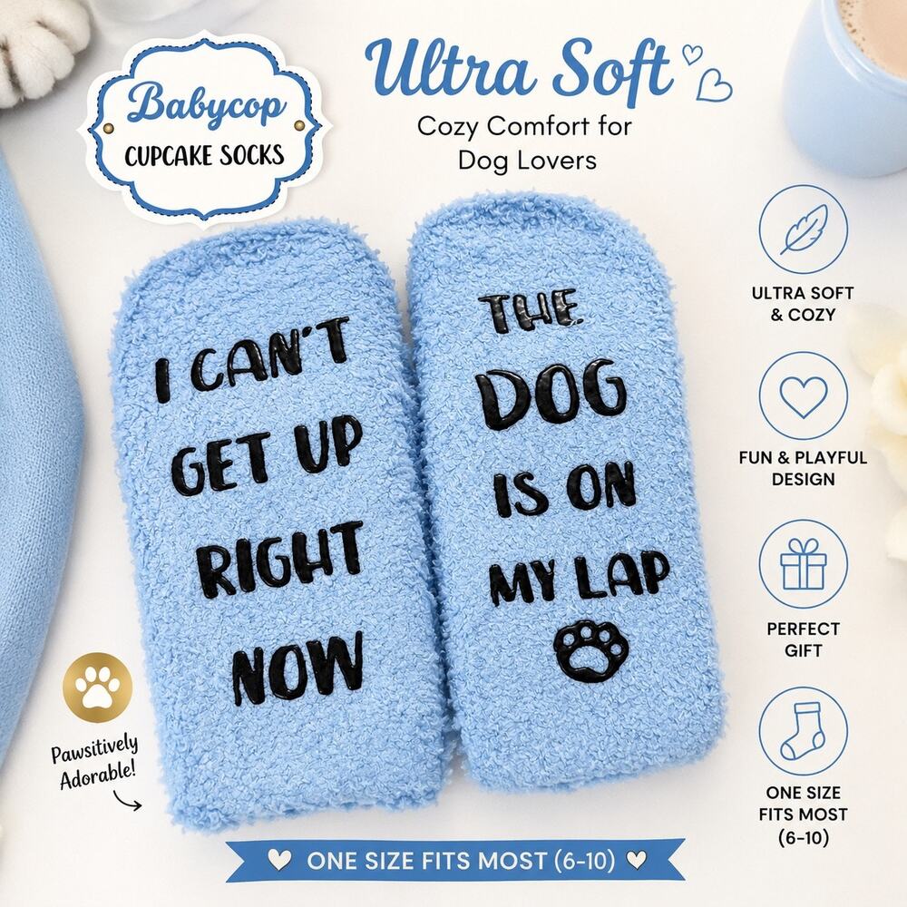 Babycop Cupcake Socks Dog Lover Funny Plush Fuzzy Socks Blue 6-10 NWT